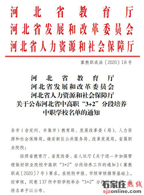 2020年河北省3+2學校名單