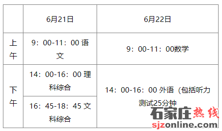 承德2022年中考時間